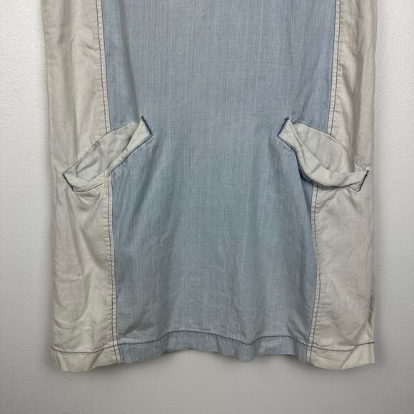 BDG Womens Round Neck Pockets Light Chambray Cream/Blue Zip T-Shirt Dress Small - Picture 4 of 9